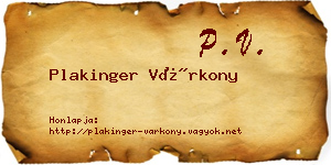 Plakinger Várkony névjegykártya